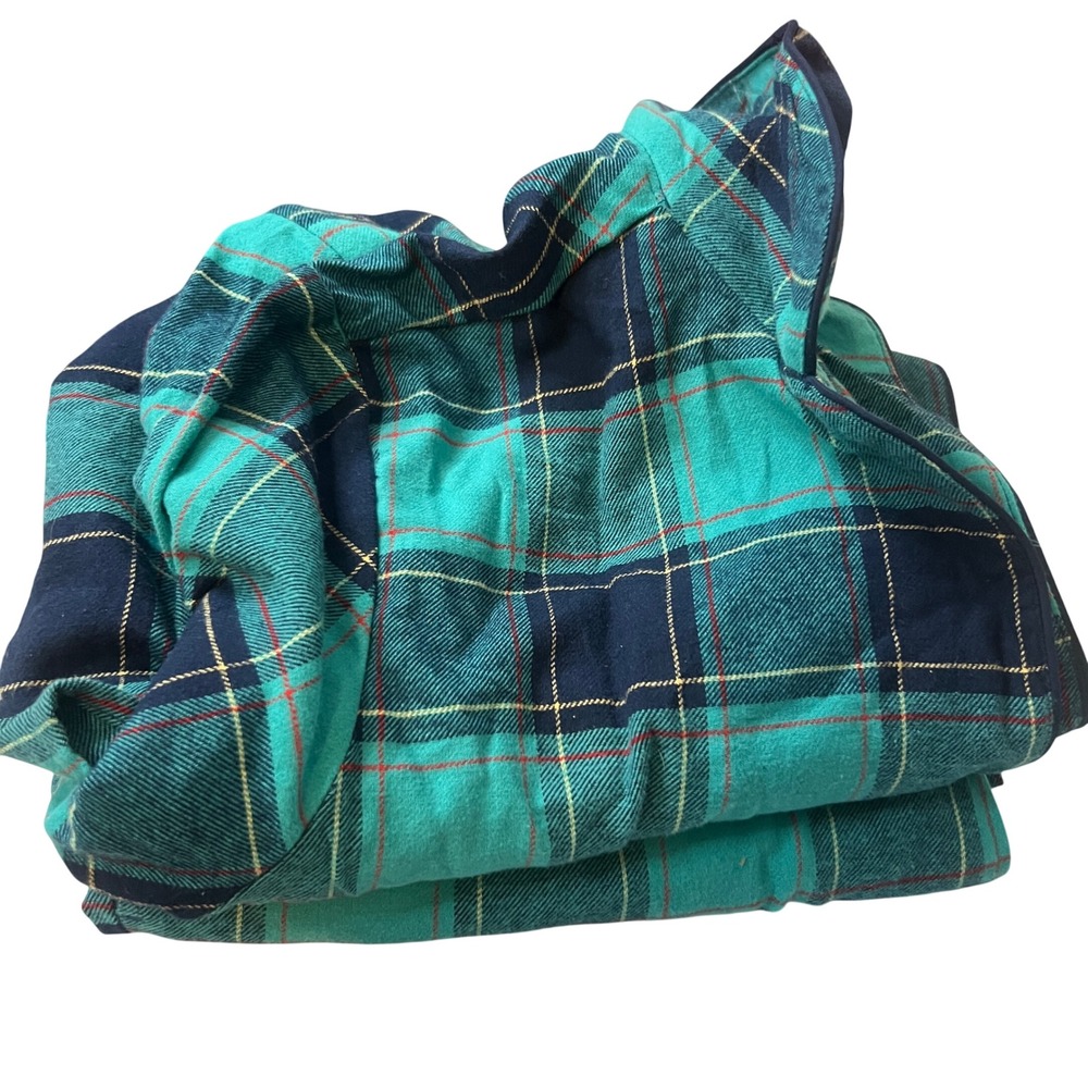 Lands End Womens Pajama Set Medium Green Navy Blue Plaid 100% Cotton Flannel 2pc